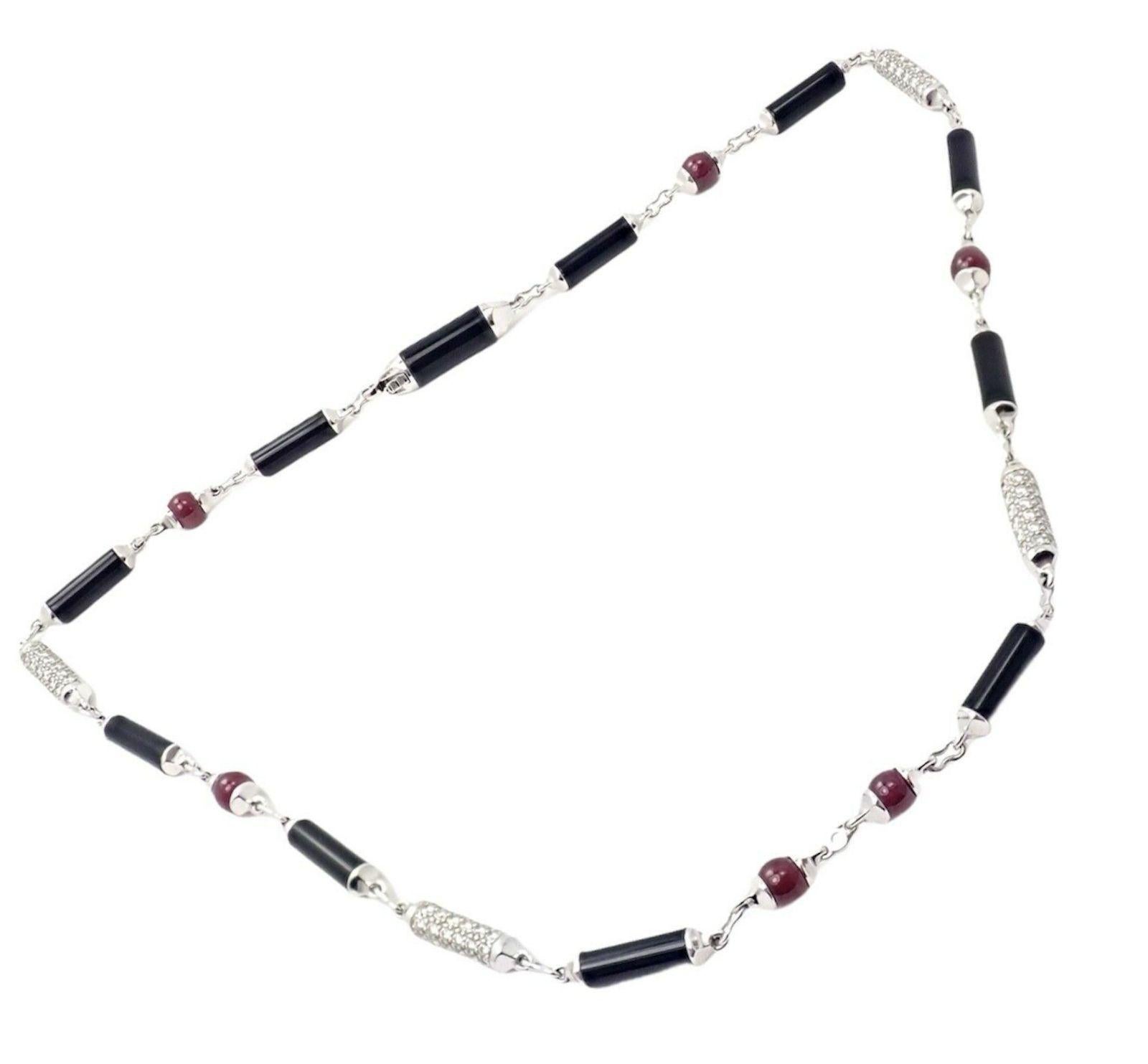 Cartier Le Baiser Du Dragon Diamond Onyx Ruby White Gold Necklace In Excellent Condition In Southampton, PA