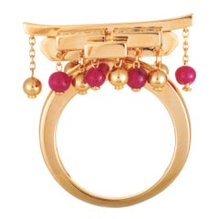 Cartier Le Baiser du Dragon Diamond Pave and Ruby Yellow Gold Tassel Ring