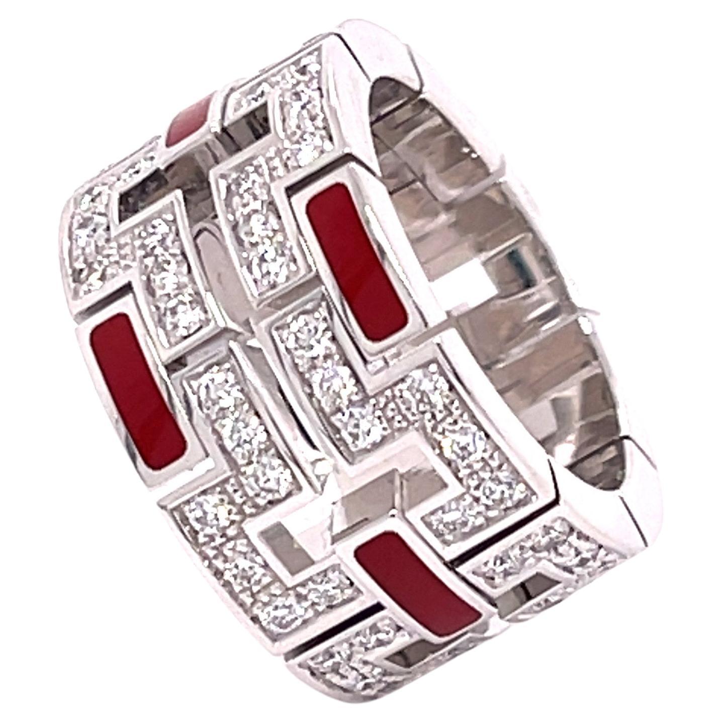 Cartier Le Baiser du Dragon Diamond & Red Enamel Ring White Gold