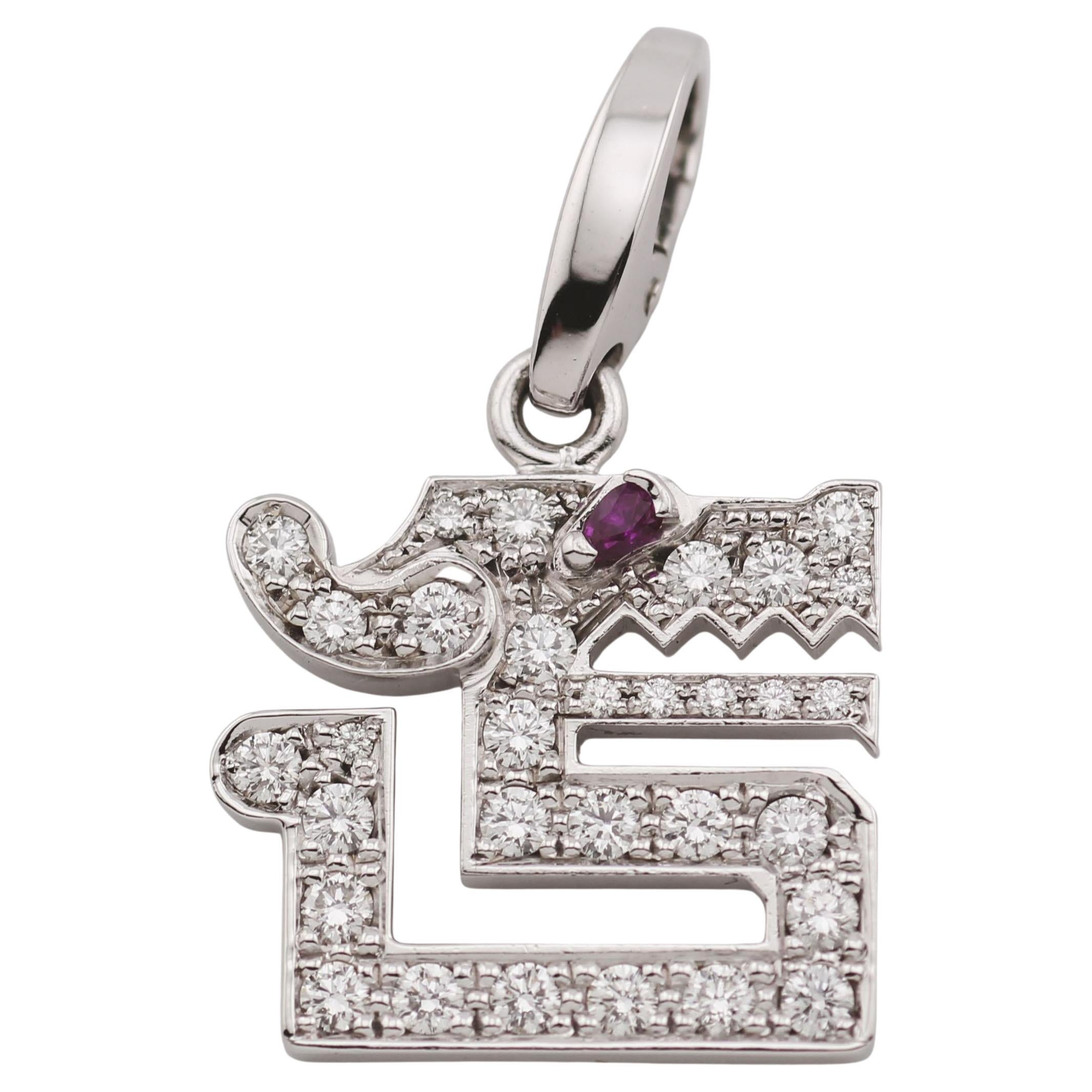 Cartier Le Baiser Du Dragon  Diamond Ruby 18K White Gold Charm Pendant