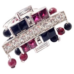 Cartier Le Baiser du Dragon Diamond Ruby Black Onyx Tassel White Gold Ring