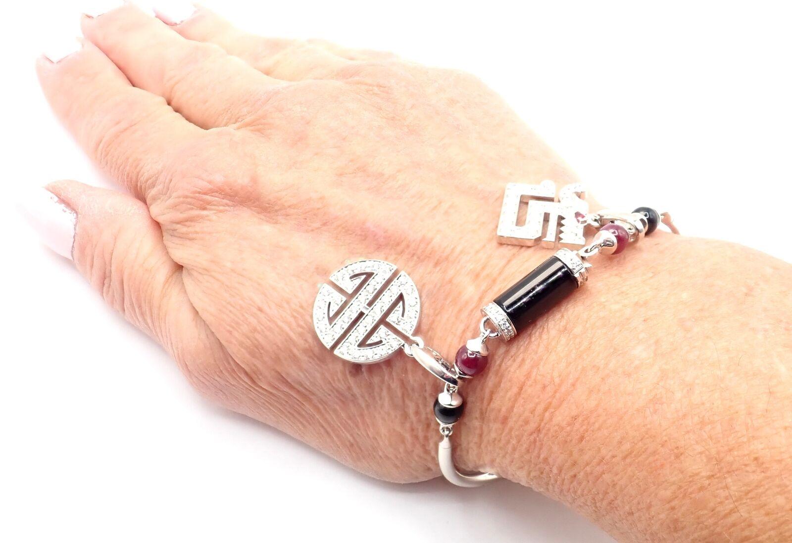Cartier Le Baiser Du Dragon Diamante Rubí Ónice Dos Charms Pulsera Oro Blanco en venta 3