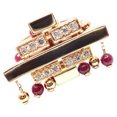 Cartier Le Baiser du Dragon Diamond Ruby Tassel Yellow Gold Ring