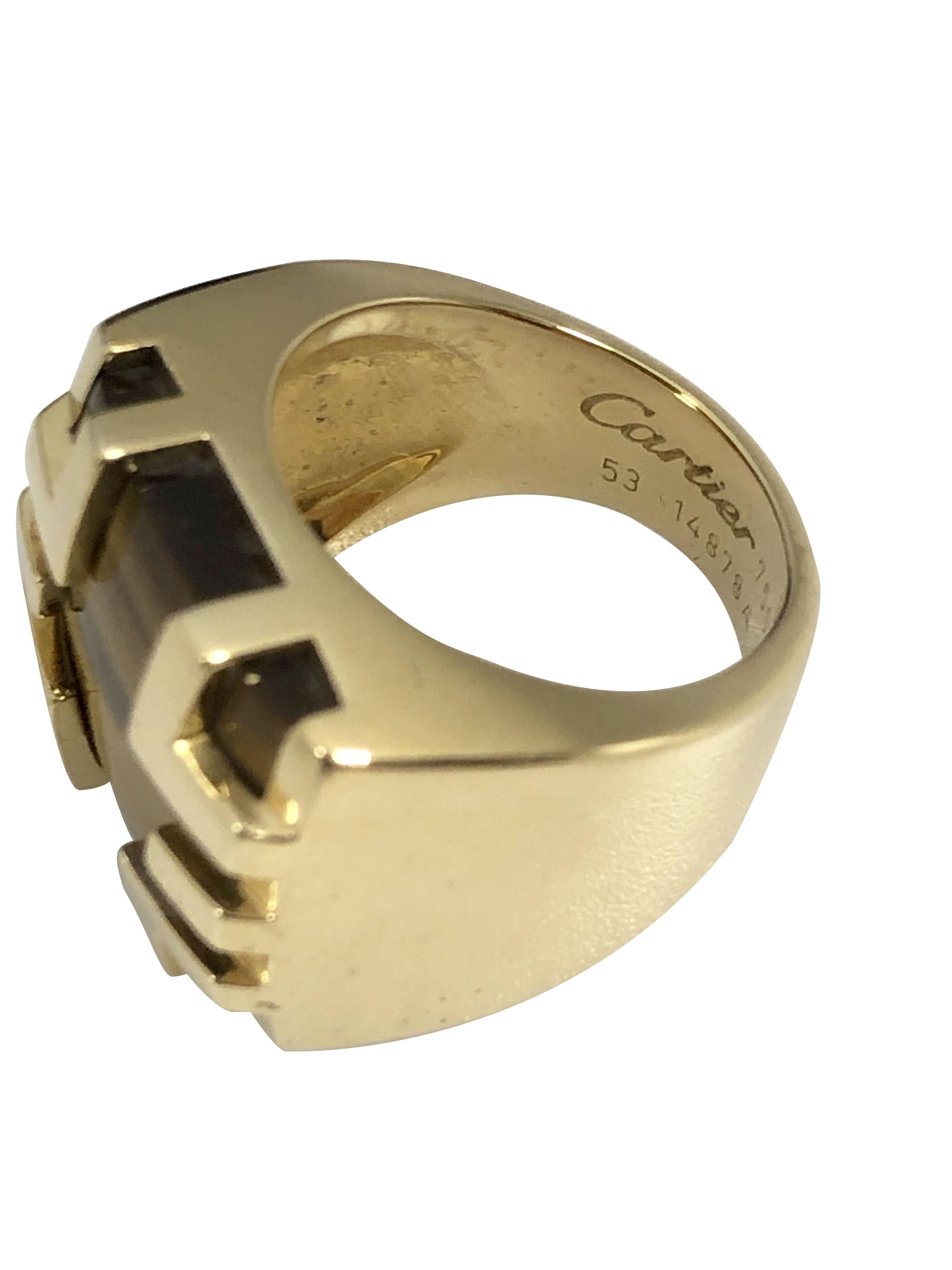 Cartier Le Baiser Du Dragon Large yellow Gold and Tiger Eye Ring For Sale 2