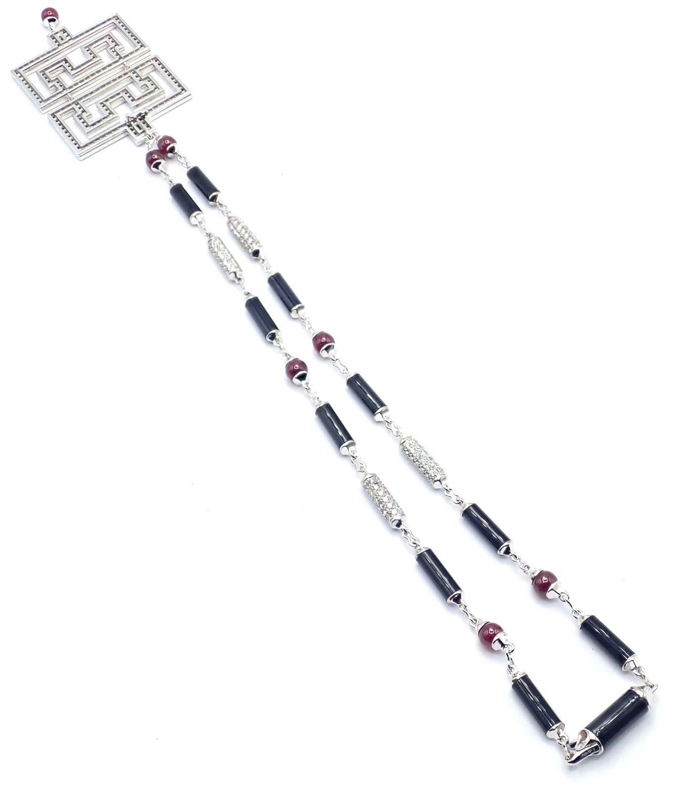 Cartier Le Baiser Du Dragon Onyx Ruby Diamond White Gold Chain Pendant Necklace 5