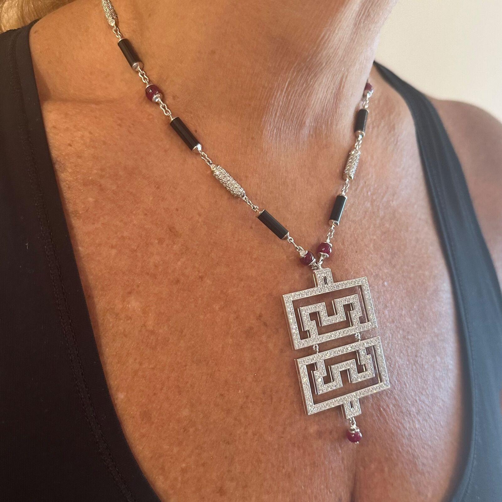 Cartier Le Baiser Du Dragon Onyx Ruby Diamond White Gold Chain Pendant Necklace 8