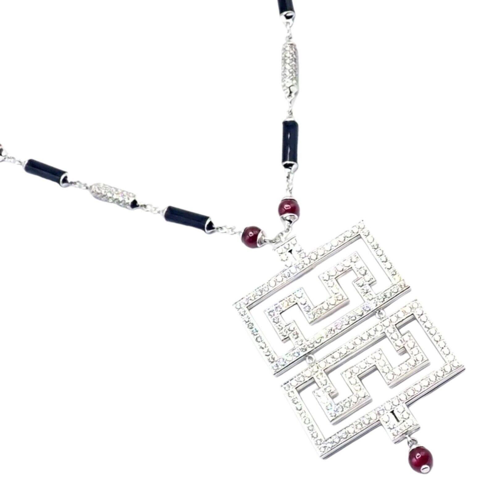 Brilliant Cut Cartier Le Baiser Du Dragon Onyx Ruby Diamond White Gold Chain Pendant Necklace