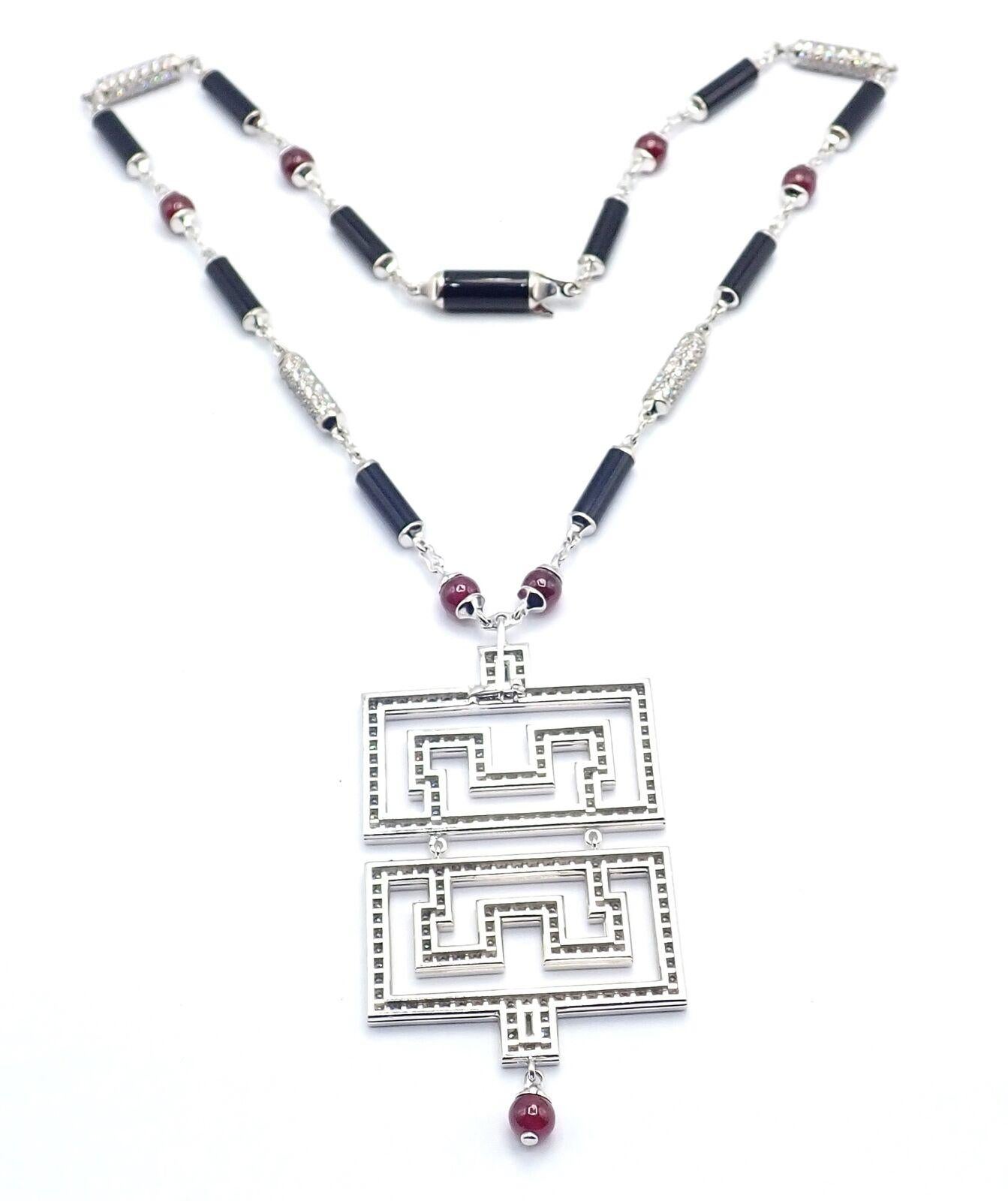 Cartier Le Baiser Du Dragon Onyx Ruby Diamond White Gold Chain Pendant Necklace In Excellent Condition In Southampton, PA