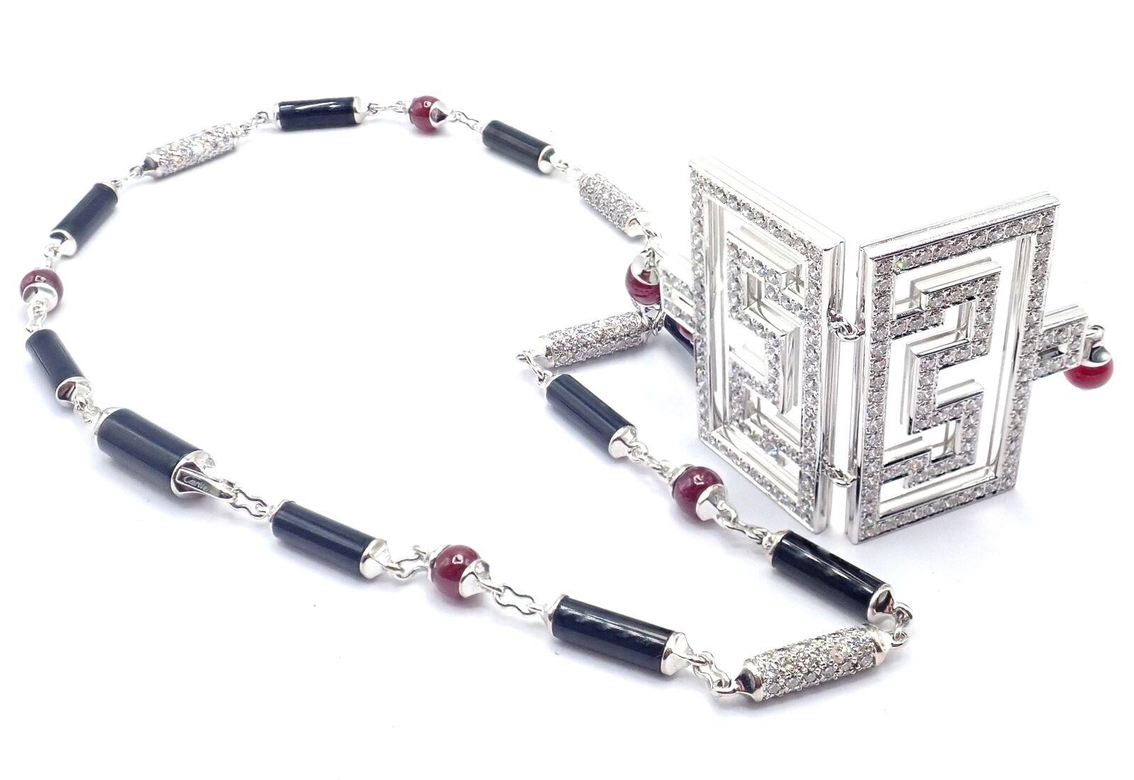 Women's or Men's Cartier Le Baiser Du Dragon Onyx Ruby Diamond White Gold Chain Pendant Necklace