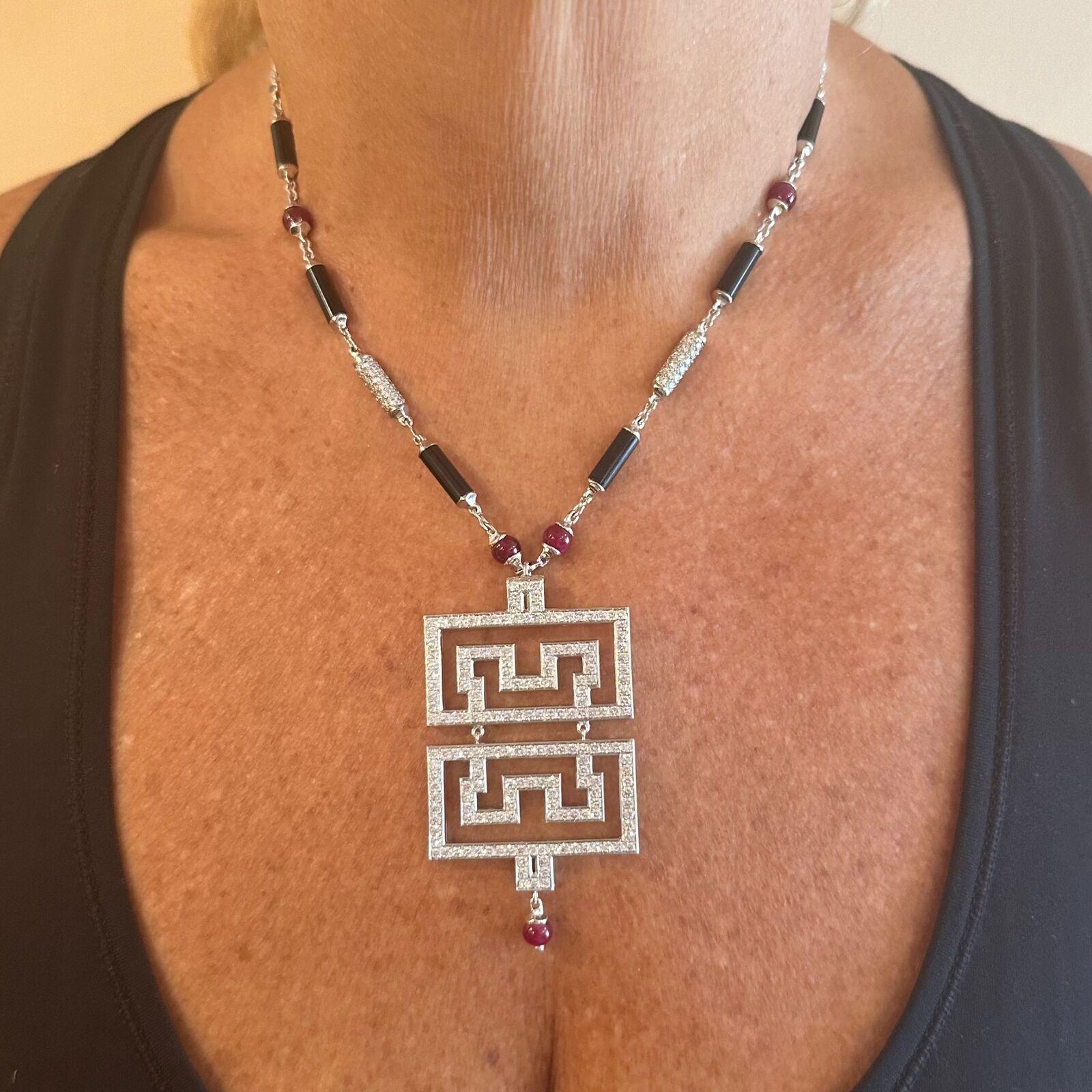 Cartier Le Baiser Du Dragon Onyx Ruby Diamond White Gold Chain Pendant Necklace 1