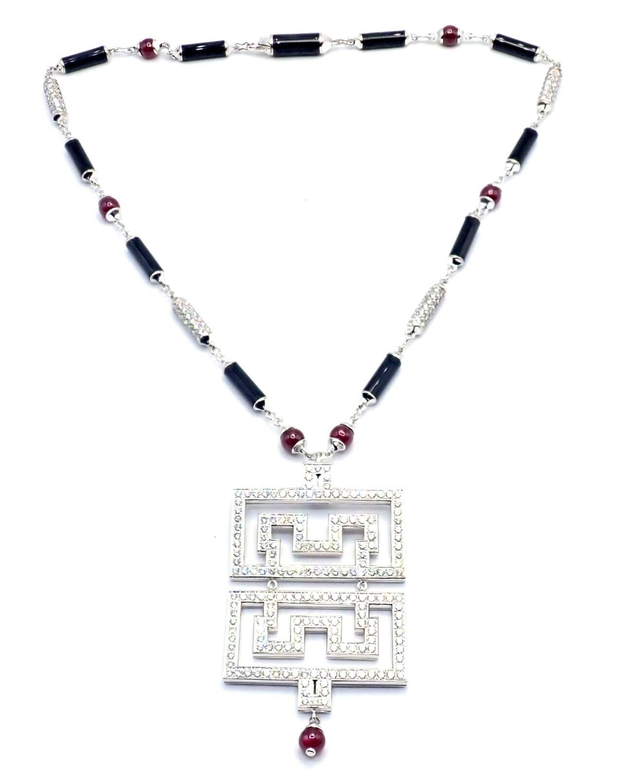 Cartier Le Baiser Du Dragon Onyx Ruby Diamond White Gold Chain Pendant Necklace 3