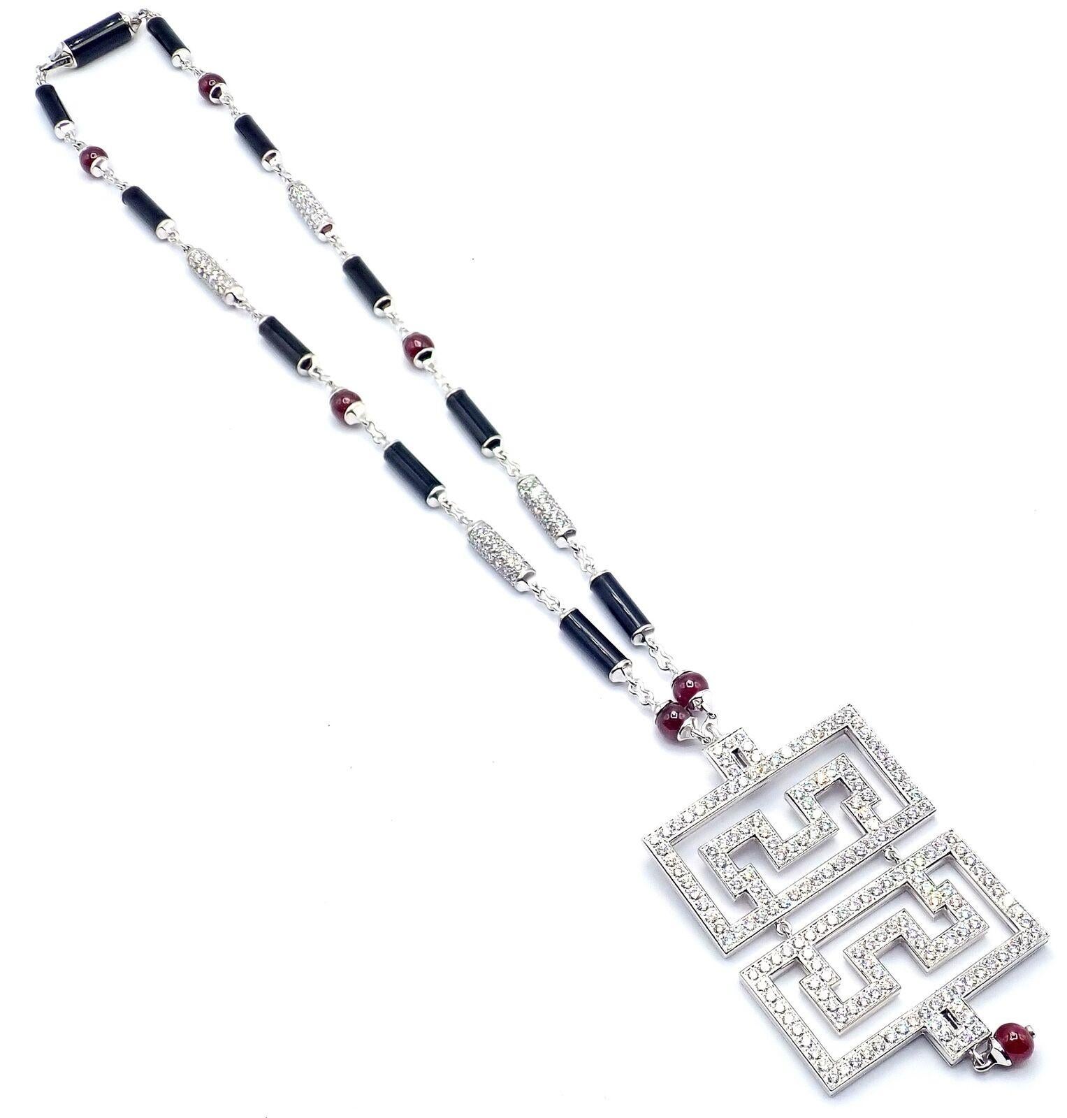 Cartier Le Baiser Du Dragon Onyx Ruby Diamond White Gold Chain Pendant Necklace 4