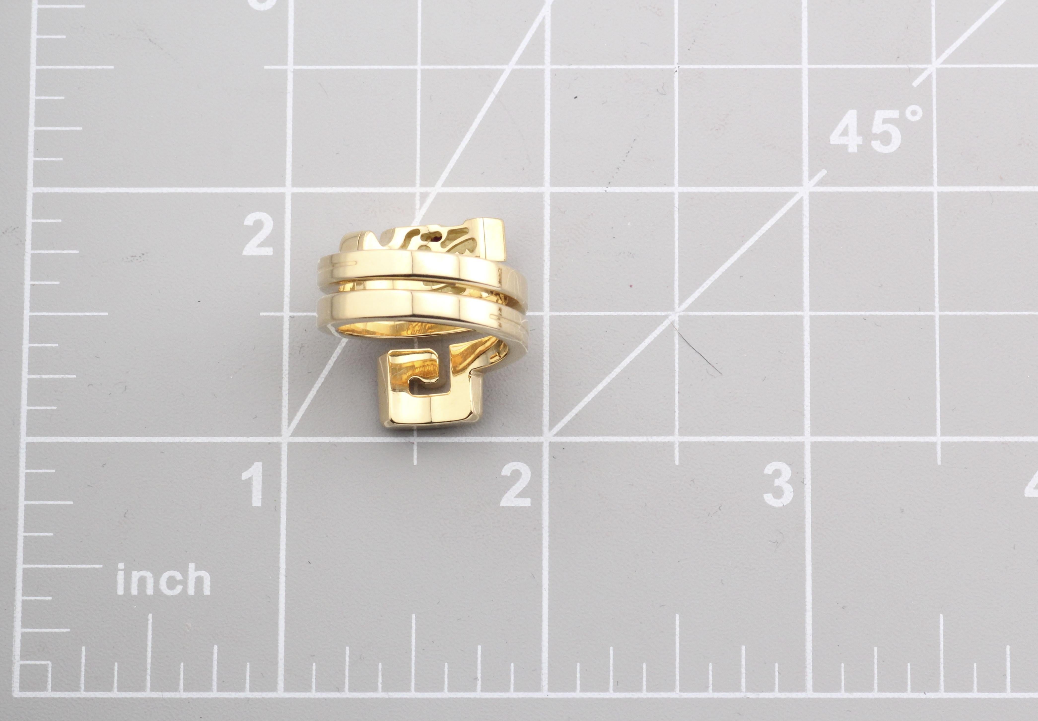 Cartier Le Baiser Du Dragon Ruby  18k Yellow Gold Ring Size 5-5.25 5