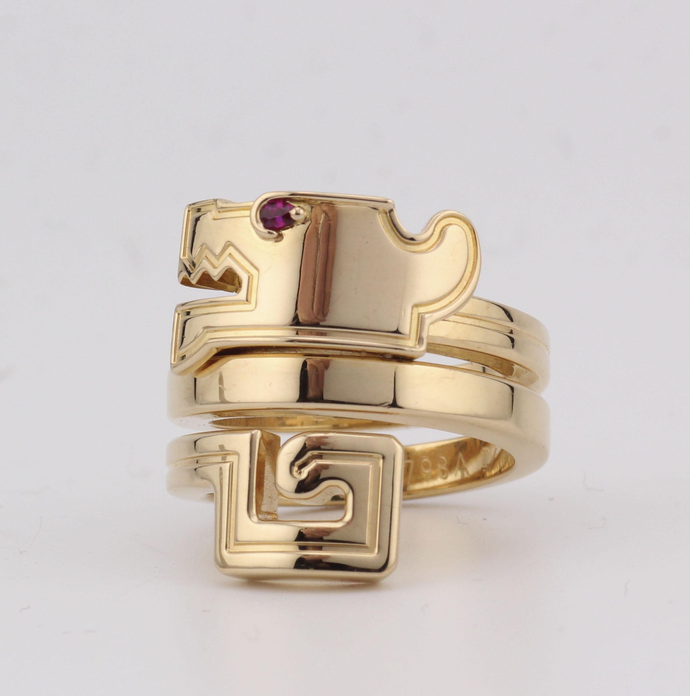 Cartier Le Baiser Du Dragon Ruby  18k Yellow Gold Ring Size 5-5.25 2