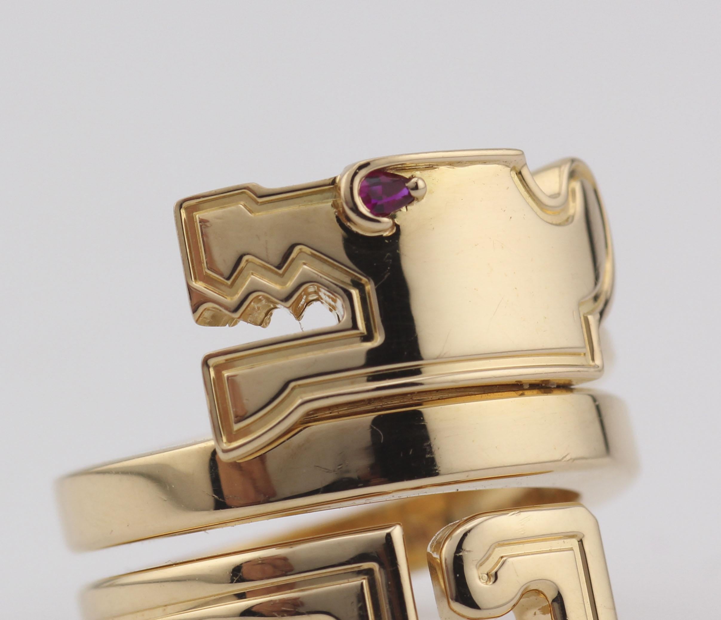 Cartier Le Baiser Du Dragon Ruby  18k Yellow Gold Ring Size 5-5.25 3