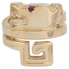Cartier Le Baiser Du Dragon Ruby  18k Yellow Gold Ring Size 5-5.25