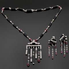 CARTIER Le Baiser Du Dragon Ruby Diamond Lacquer Necklace & Earrings Set
