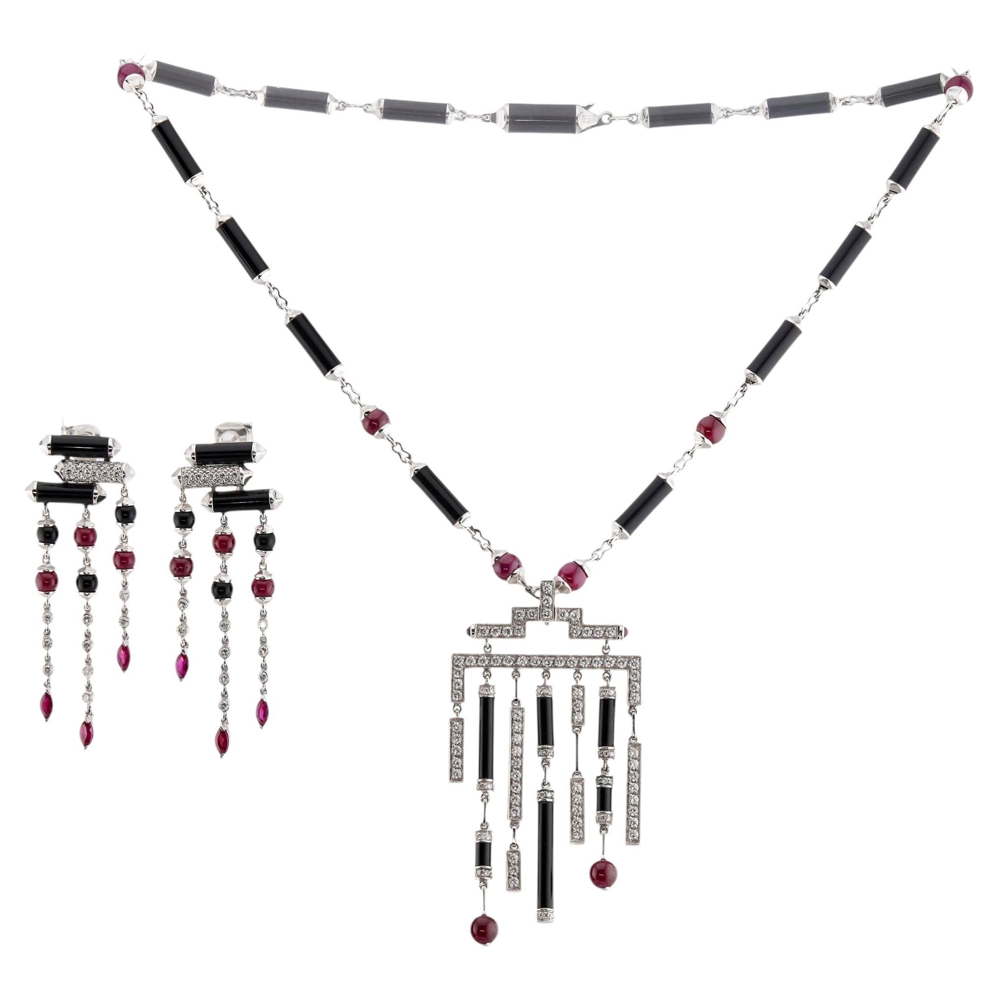 CARTIER Le Baiser Du Dragon Ruby Diamond Lacquer Necklace & Earrings Set