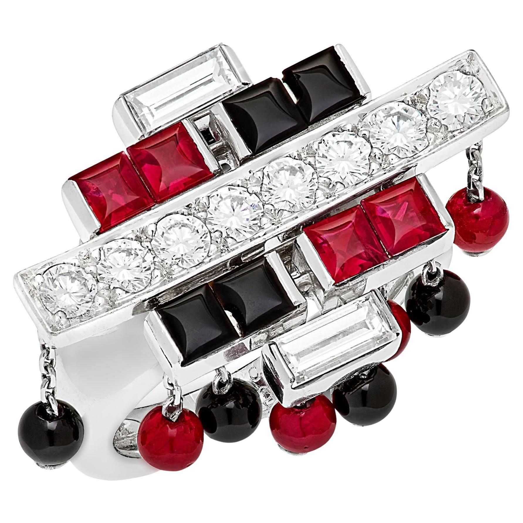 Cartier Le Baiser du Dragon Rubino Onice Diamante Anello da Cocktail in Oro Bianco 18k