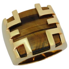 Cartier Le Baiser Du Dragon Tiger Eye Yellow Gold Retro Ring 57