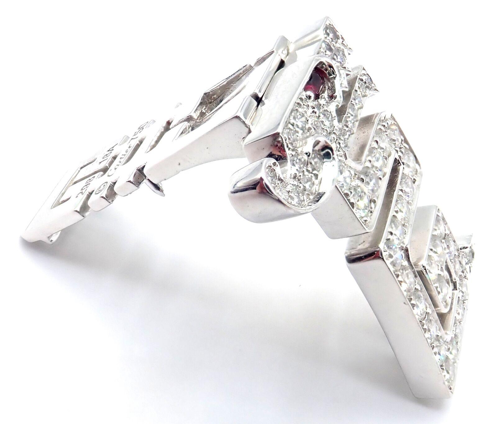 Brilliant Cut Cartier Le Baiser Du Dragon White Gold Diamond Ruby White Gold Pin Clip For Sale
