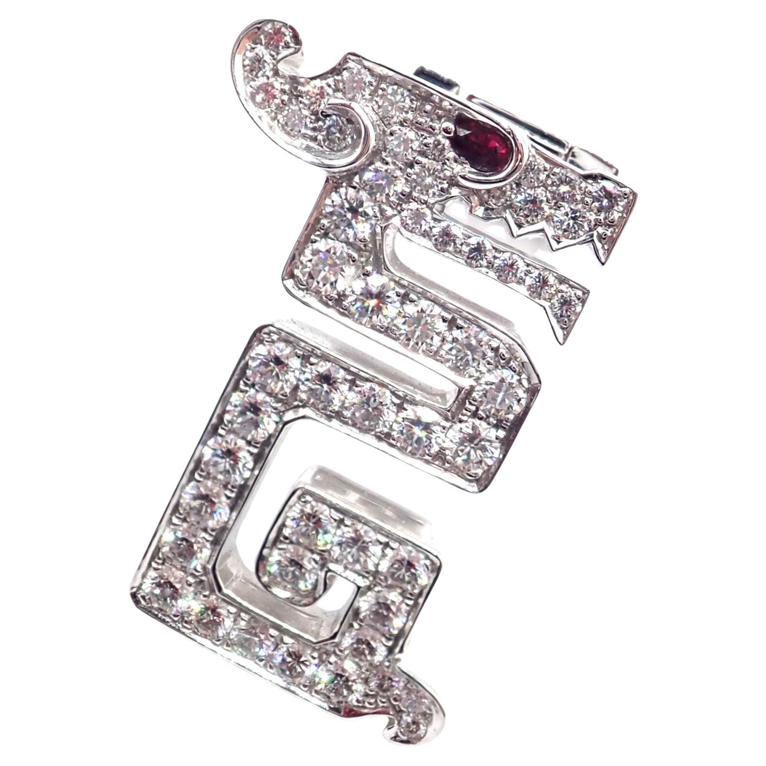 Cartier Le Baiser Du Dragon White Gold Diamond Ruby White Gold Pin Clip For Sale