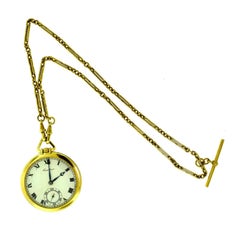 Cartier Le Coultre European Movement Pocket Watch in Yellow Gold with Chain