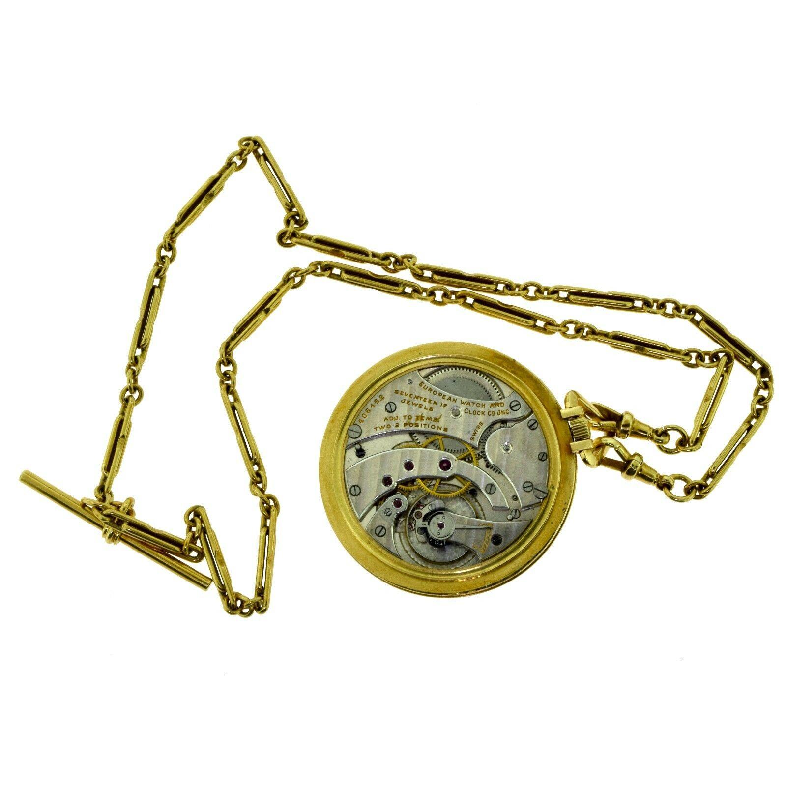 Women's or Men's Cartier Le Coultre European Movement Pocket Watch in Yellow Gold with Chain