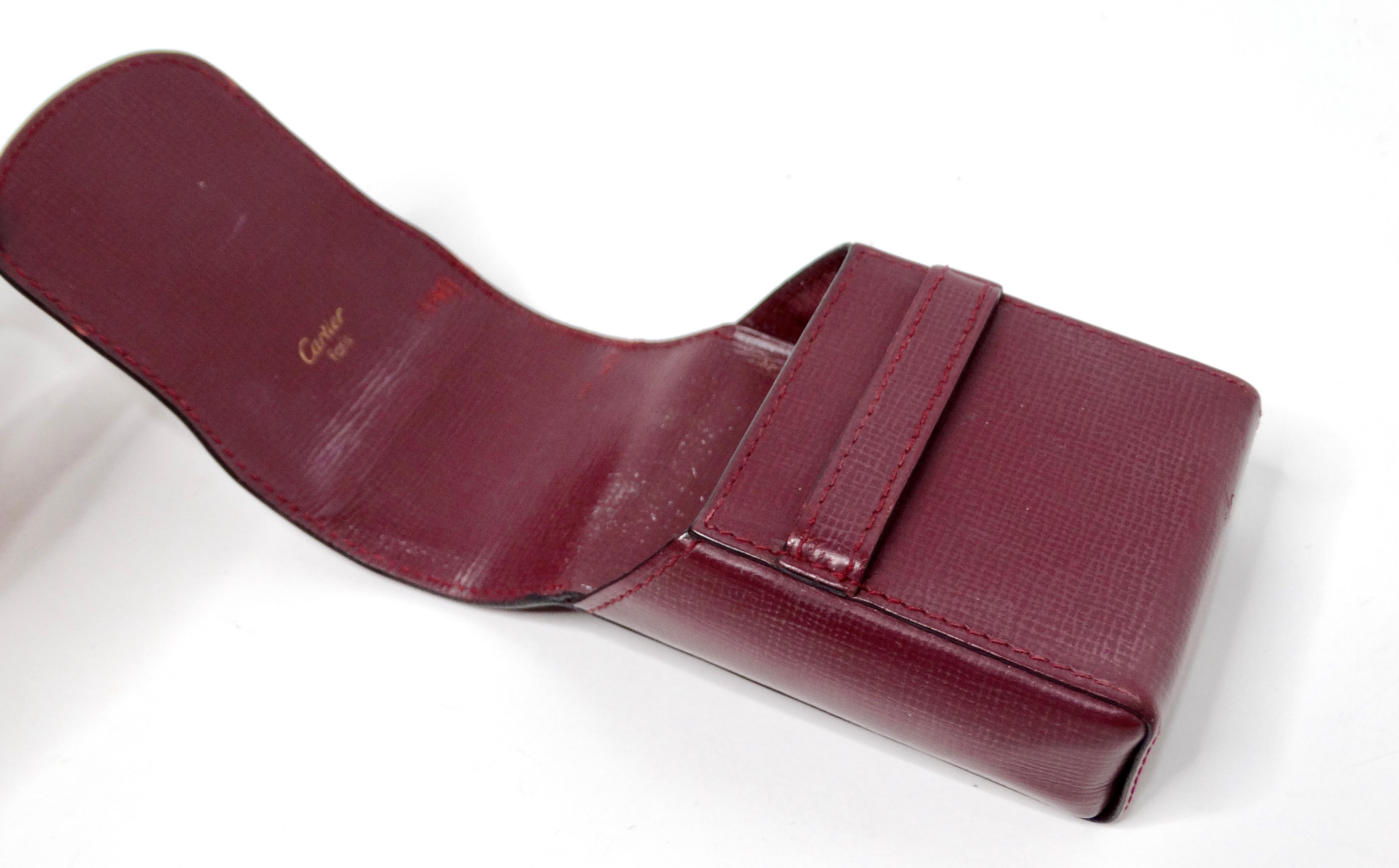 Women's Cartier Le Must de Cartier Burgundy Leather Pouch circa 1980s For Sale