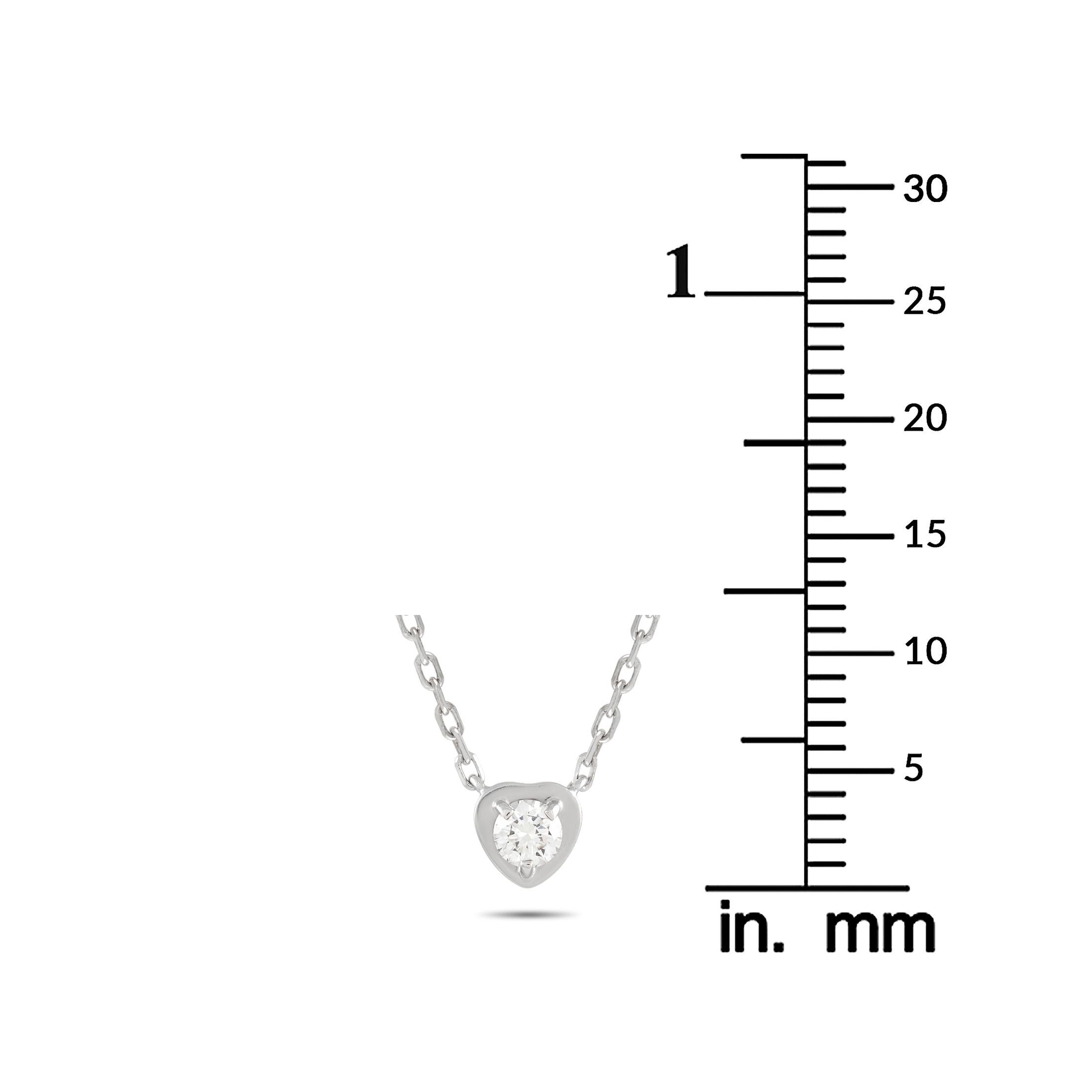 Round Cut Cartier Leger De Heart 18k White Gold 0.20 Ct Diamond Necklace