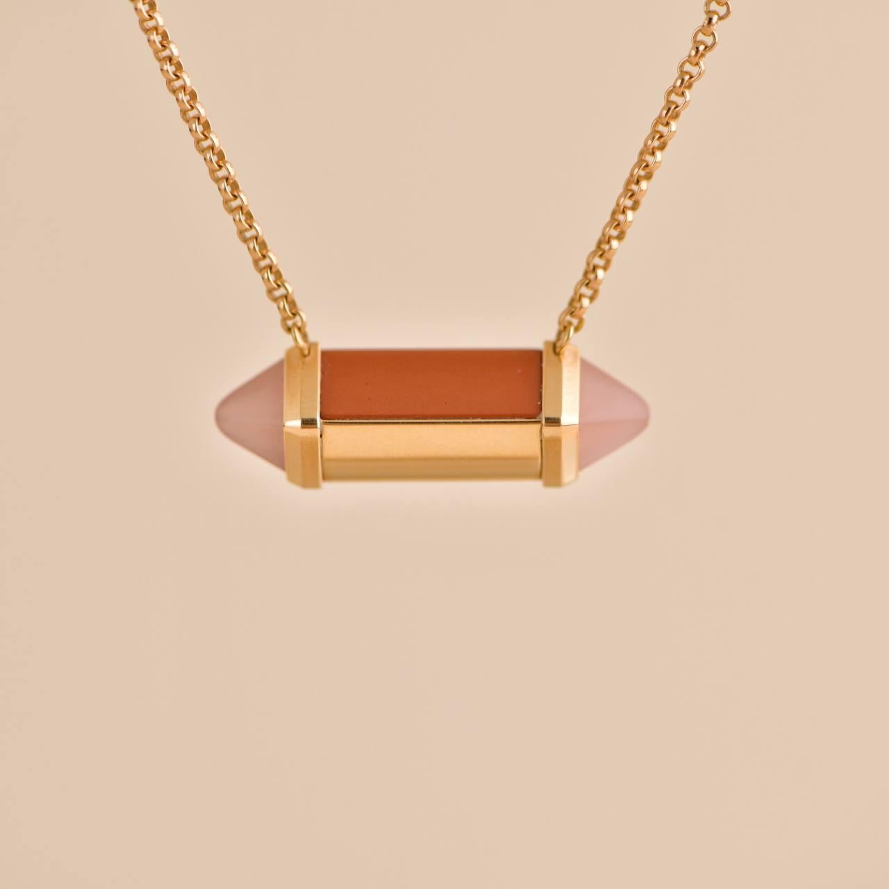 Cartier Les Berlingots 18k Rose Gold Pink Chalcedony Pendant Necklace In Excellent Condition For Sale In Banbury, GB