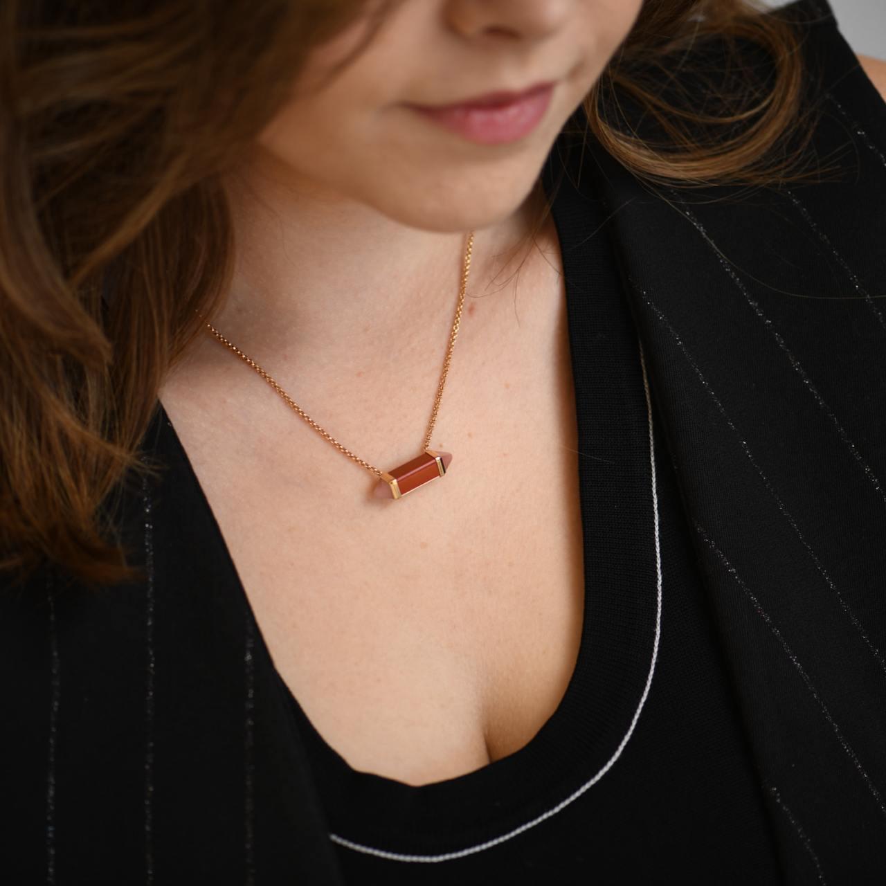 Uncut Cartier Les Berlingots 18k Rose Gold Pink Chalcedony Pendant Necklace For Sale