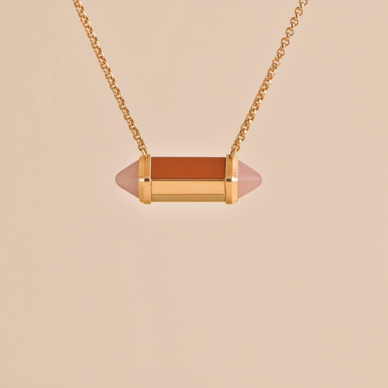 Women's or Men's Cartier Les Berlingots 18k Rose Gold Pink Chalcedony Pendant Necklace For Sale
