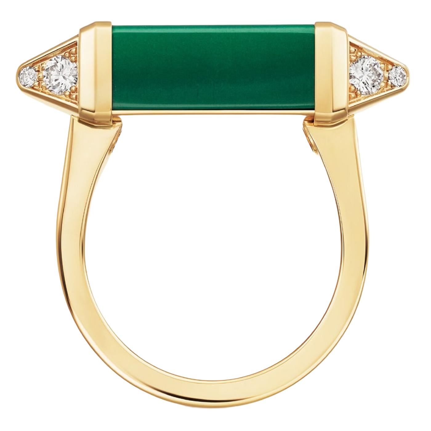 Pierres précieuses, clous, contrastes de couleurs. Des combinaisons inédites pour une collection qui cultive les codes esthétiques de Cartier.

Détails :
Marque : Cartier
Modèle : Bague Les Berlingots De Cartier 
Type : Malachite
Poids total en