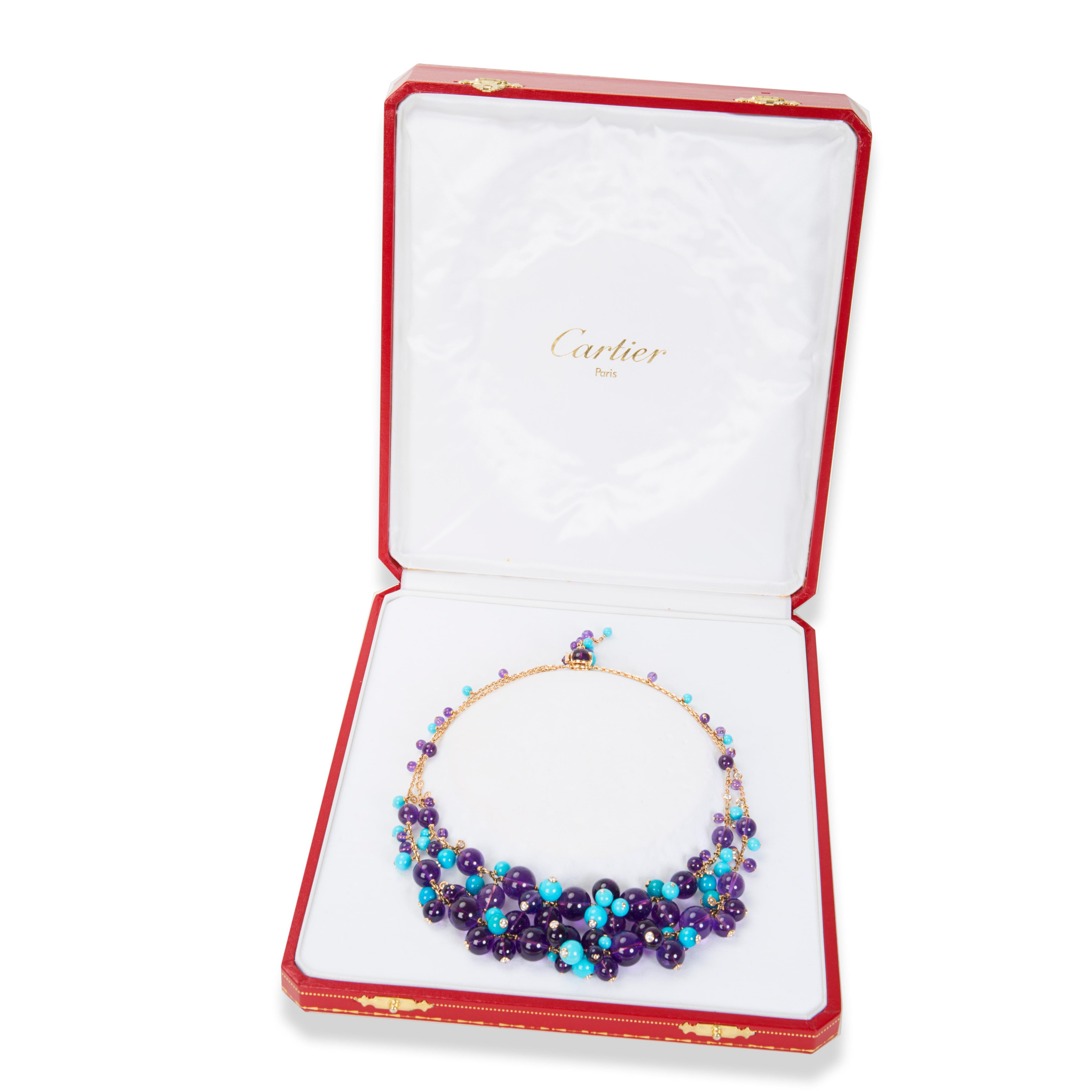 Cartier Les Delices de Goa Amethyst, Turquoise & Diamond Necklace in 18K Gold (Moderne)