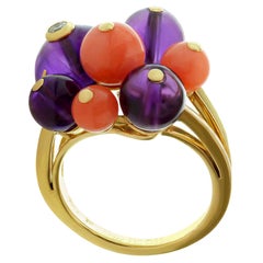 Cartier Les Delices De Goa Diamond Amethyst Coral Bead Yellow Gold Ring