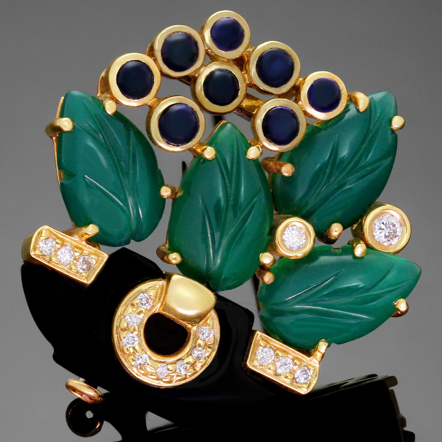 Cartier Les Indes Galantes Agate Onyx Sapphire Diamond Floral Brooch 3