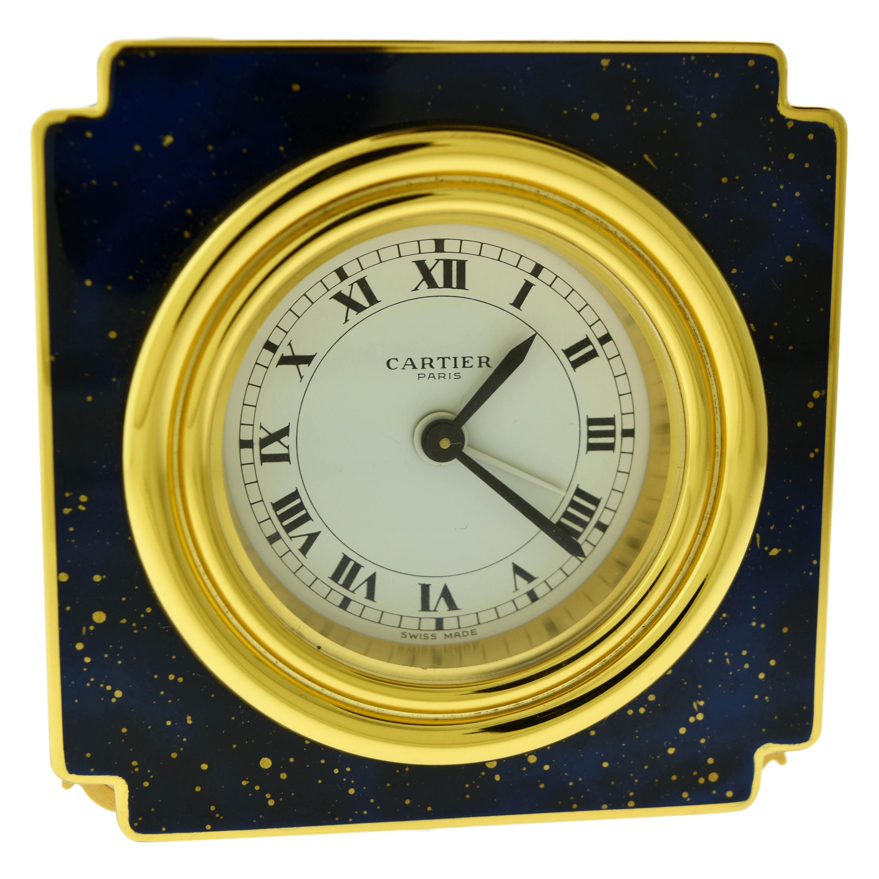 Cartier Les Must De Cartier 18K Gold-Plated and Enamel Desk Clock