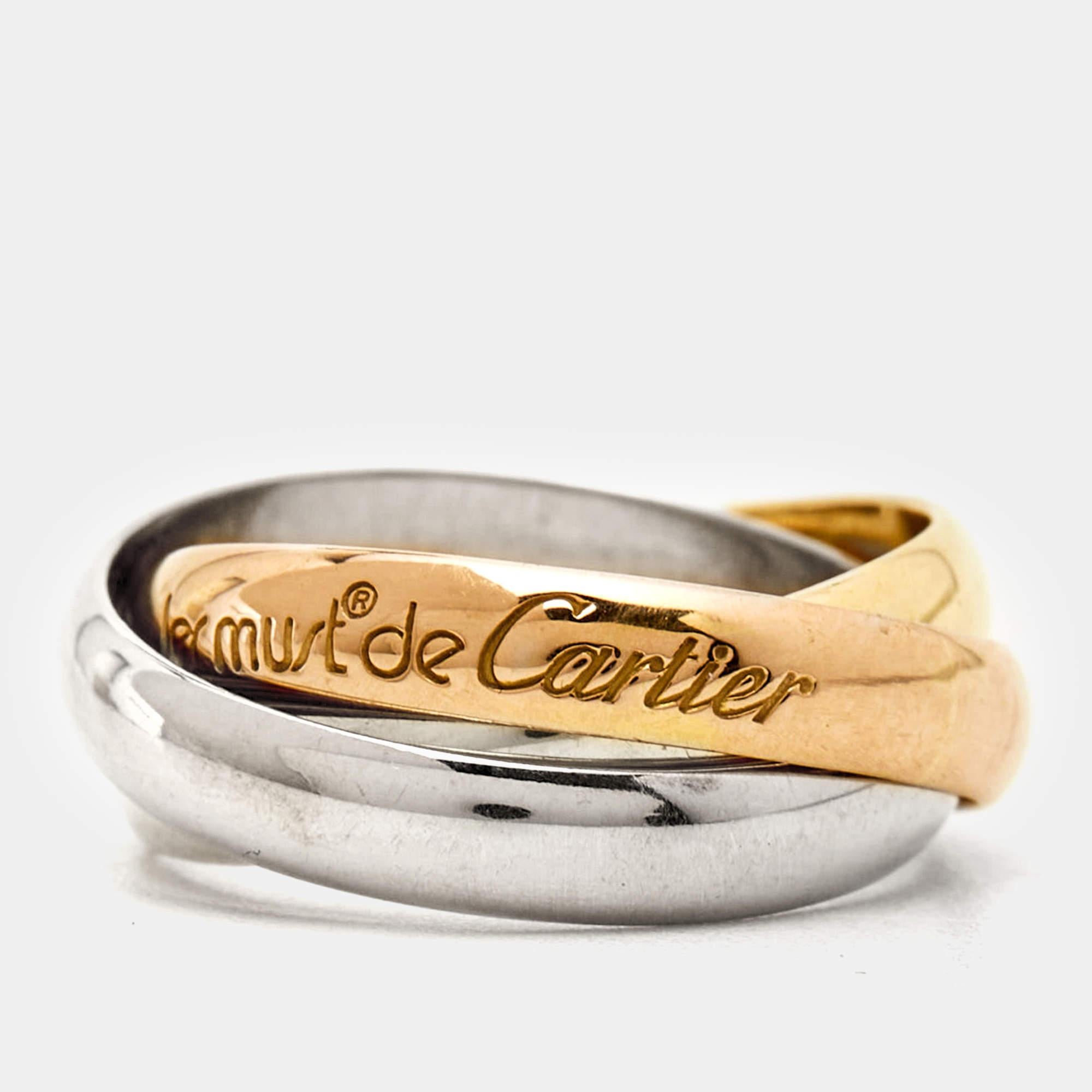 Contemporary Cartier Les Must de Cartier 18K Three Tone Gold Ring 50 For Sale