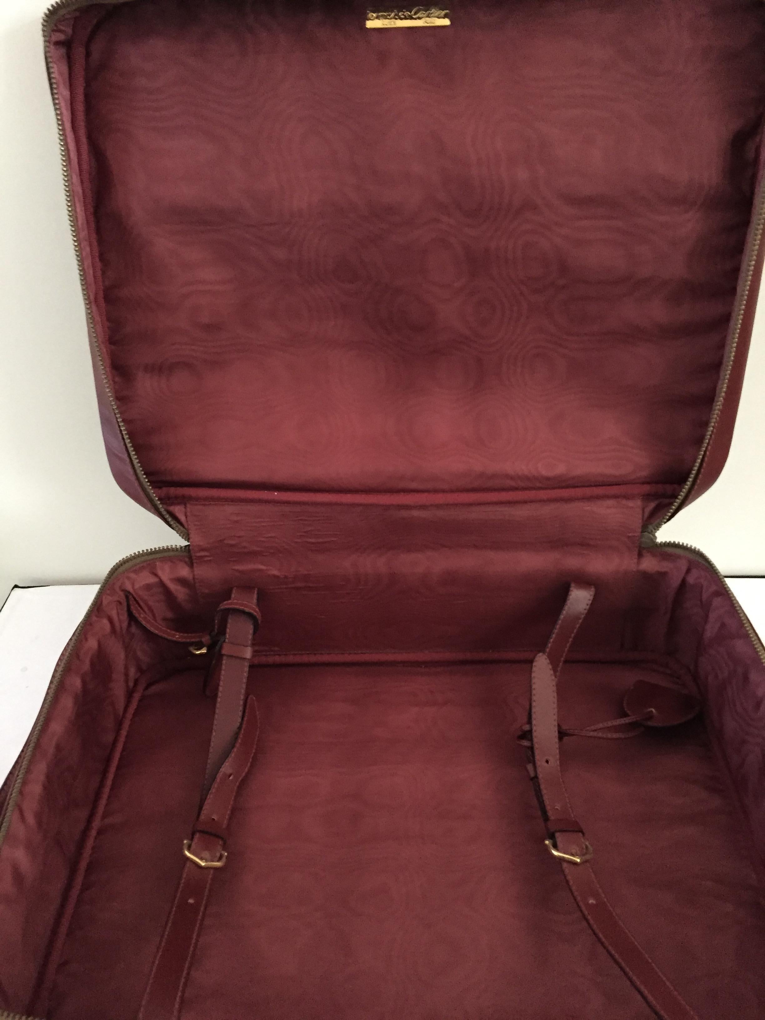 Cartier Les Must de Cartier Burgundy Leather Travel Overnight Suitcase / Luggage 2
