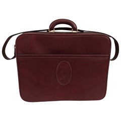 Retro Cartier Les Must de Cartier Burgundy Leather Travel Overnight Suitcase / Luggage