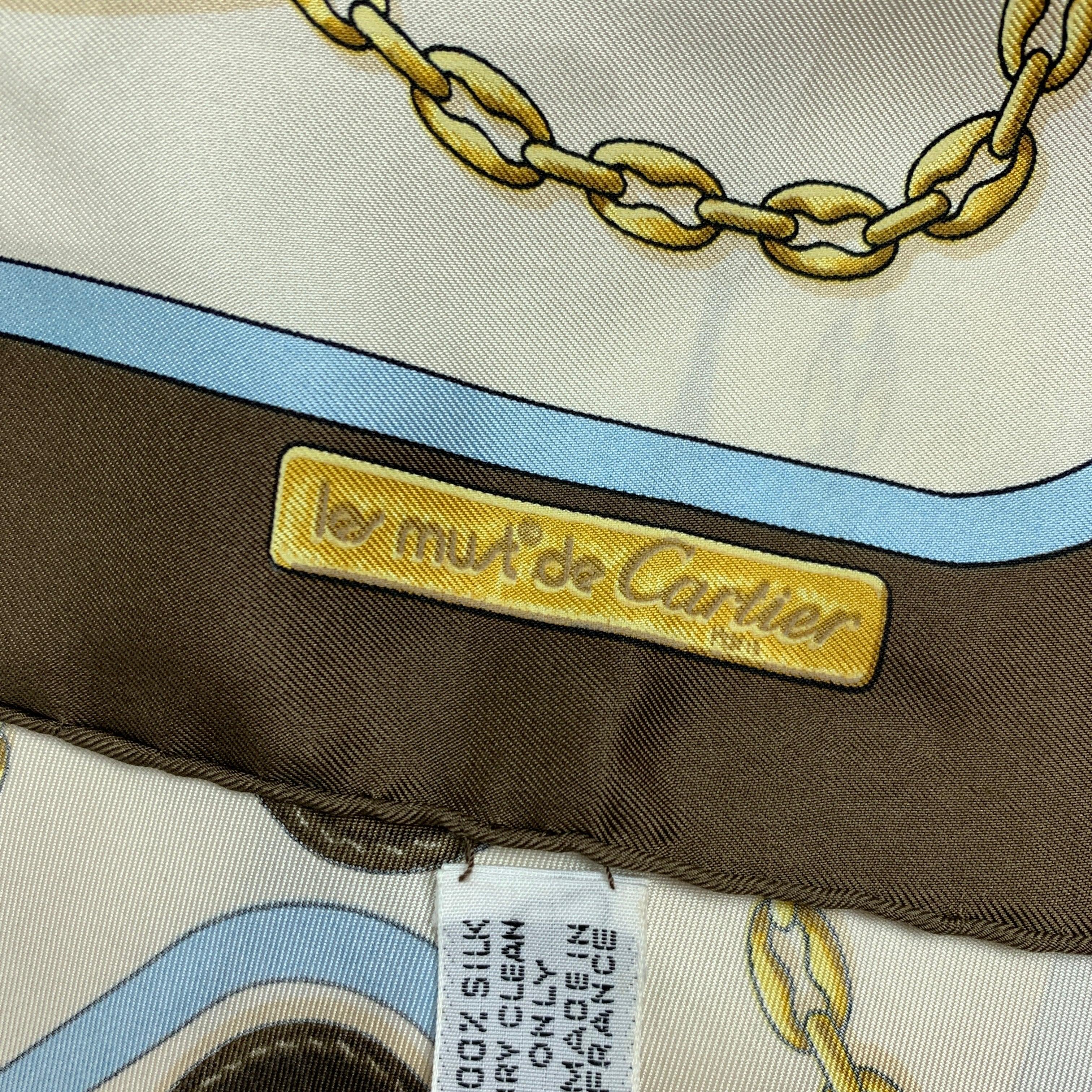 Women's CARTIER Les Must de Cartier Cream & Brown Equestrian Silk Scarf For Sale