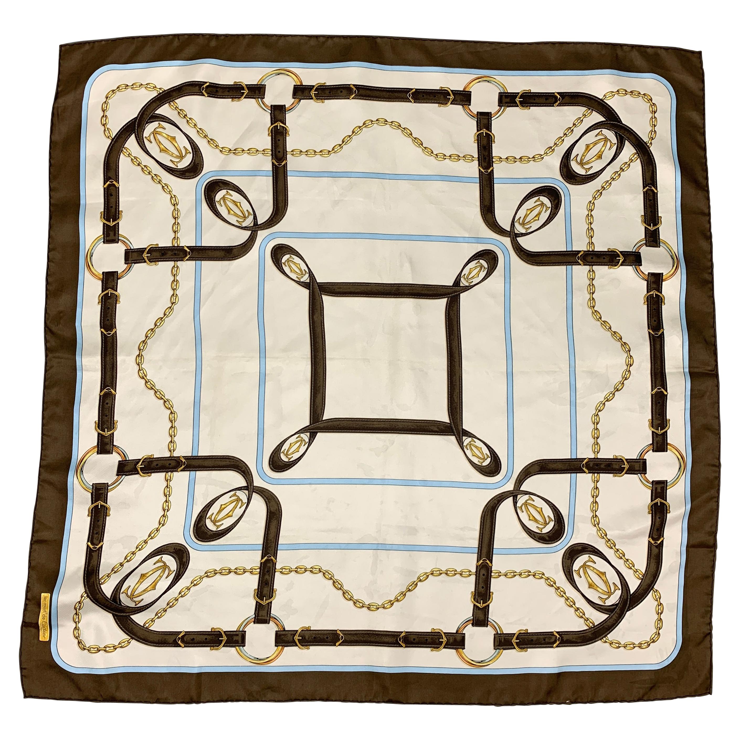 CARTIER Les Must de Cartier Cream and Brown Equestrian Silk Scarf For Sale  at 1stDibs | must de cartier scarf, le must de cartier, must de cartier  silk scarf