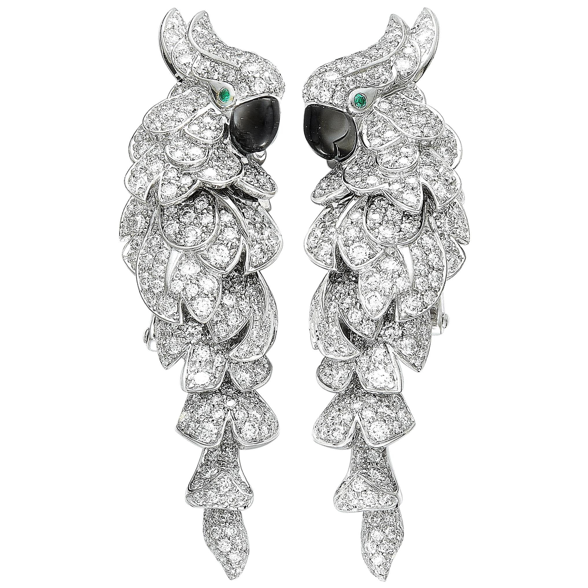 Cartier Les Oiseaux Libérés 18K Gold Diamond, Emerald & Mother of Pearl Earrings
