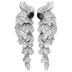Cartier Les Oiseaux Libérés 18K Gold Diamond, Emerald & Mother of Pearl Earrings
