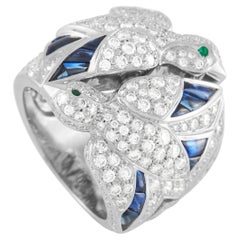 Cartier Les Oiseaux Liberes 18K White Gold 5.00 Ct Diamond, Sapphire, and Emeral