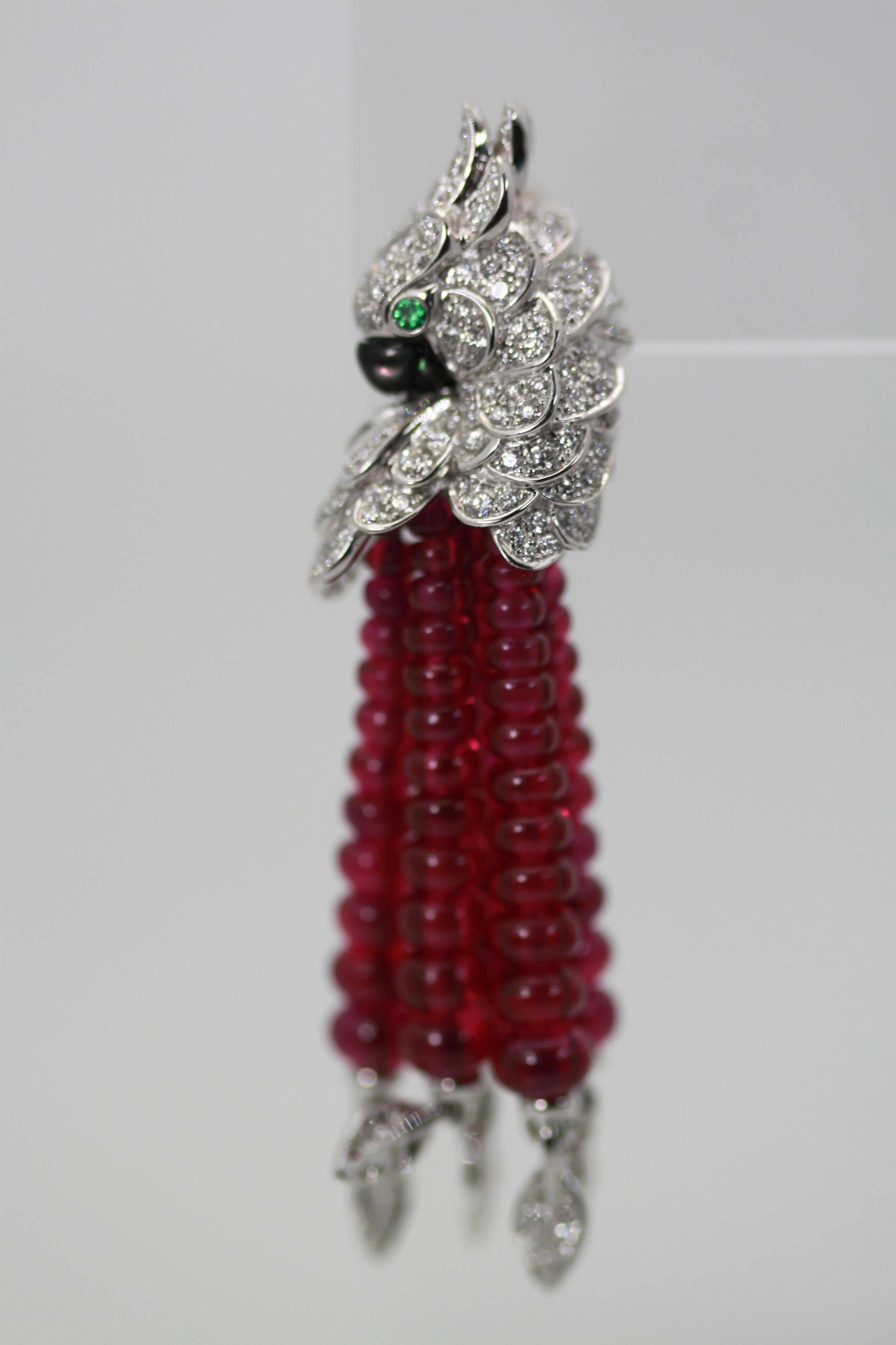 Cartier Les Oiseaux Liberes Ohrringe, Papagei, Rubin, Diamant, Quaste, 18 Karat 5