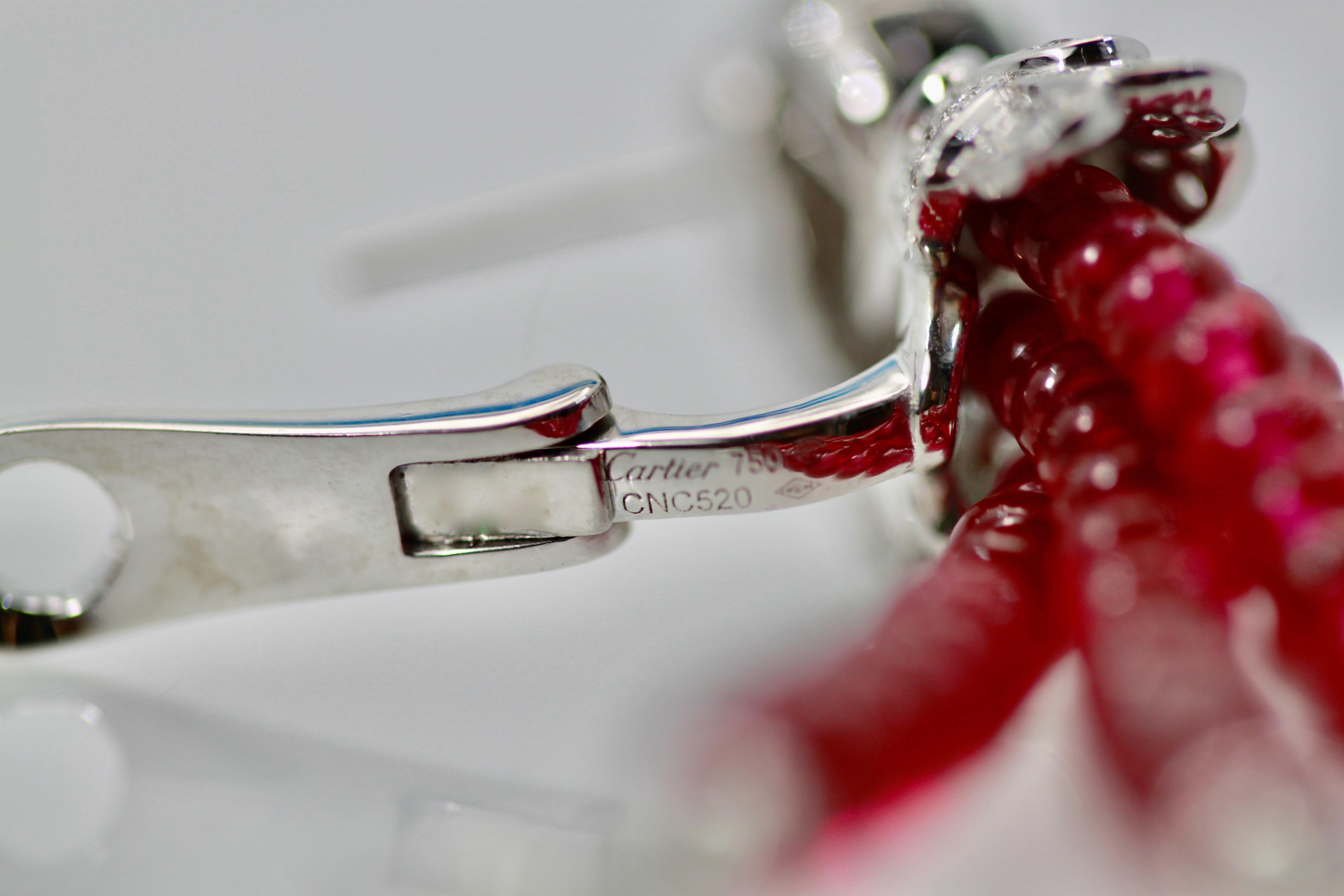 Cartier Les Oiseaux Liberes Ohrringe, Papagei, Rubin, Diamant, Quaste, 18 Karat 6