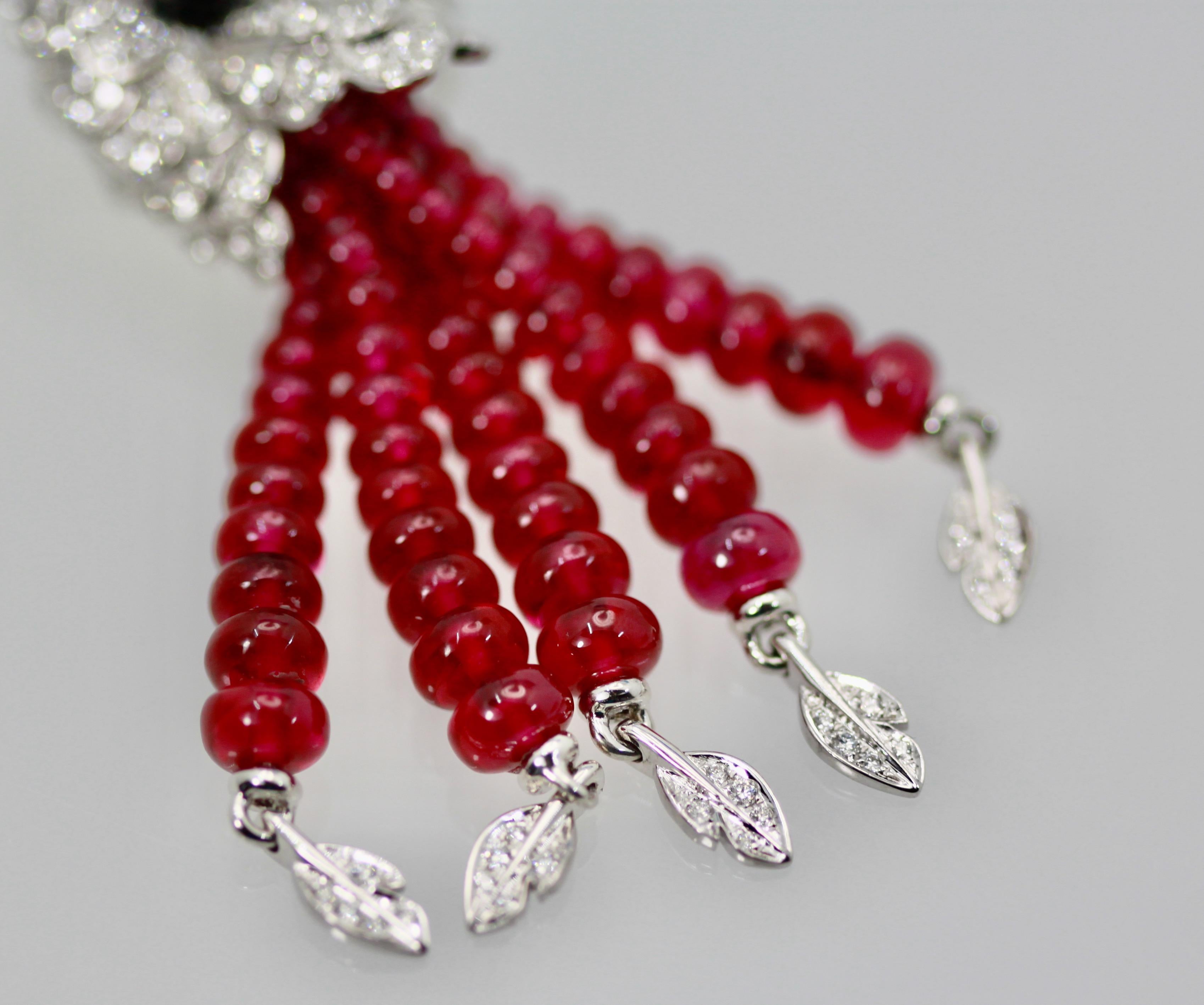Cartier Les Oiseaux Liberes Ohrringe, Papagei, Rubin, Diamant, Quaste, 18 Karat 1