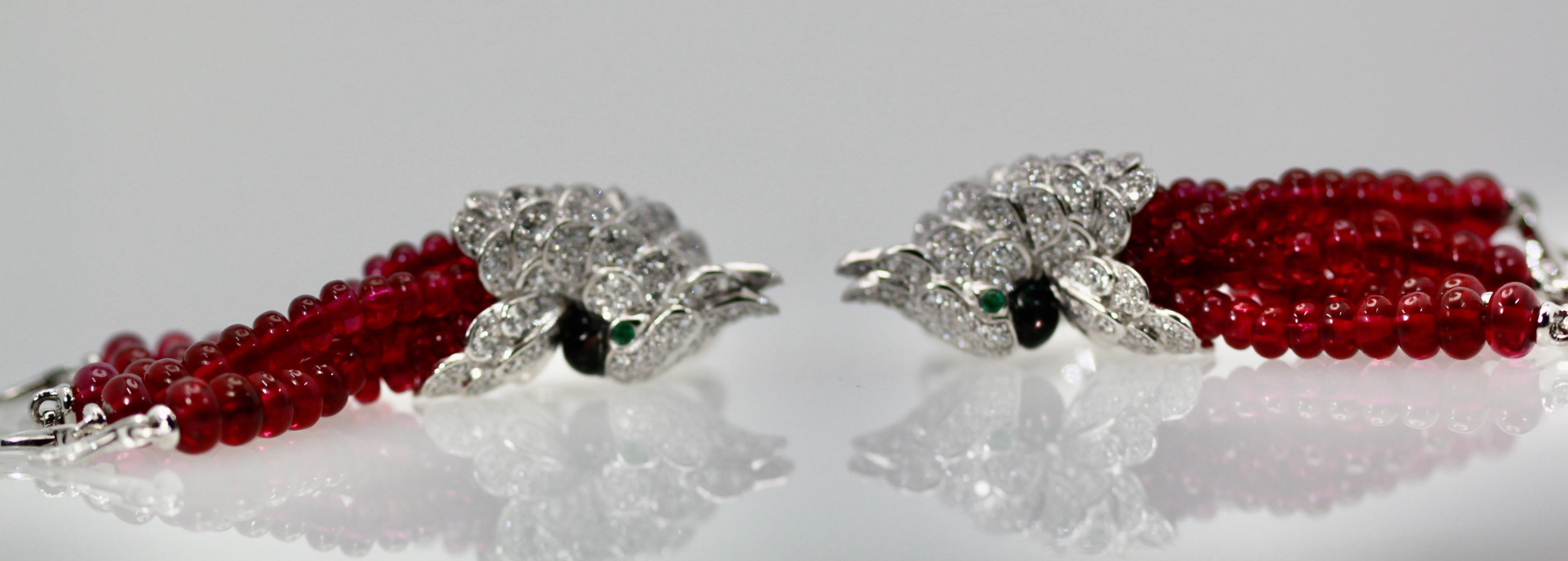 Cartier Les Oiseaux Liberes Ohrringe, Papagei, Rubin, Diamant, Quaste, 18 Karat 2